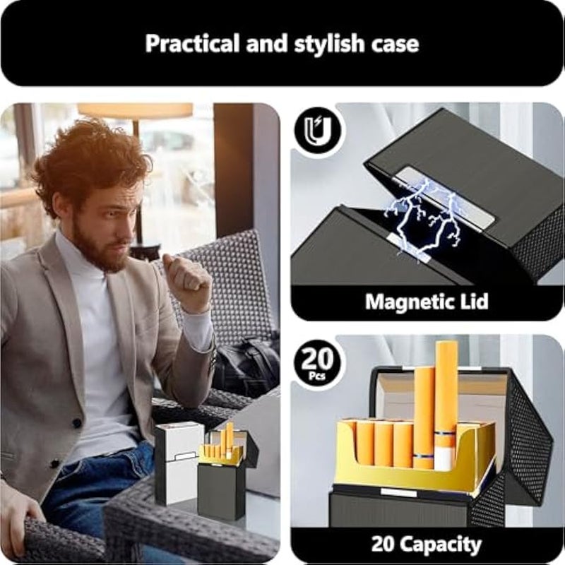 Cigarette Case with Lighter (2 Pack), 85mm King Size Magnetic Switch 20 Capacity Holder Case for Men Women, Cigarettes Smoking Accessories, Rechargeable Flameless Windproof Electric Lighters - Image 3
